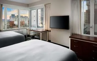Day use twin room with work desk at Hilton Brooklyn New York.