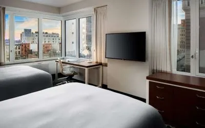 Day use twin room with work desk at Hilton Brooklyn New York.