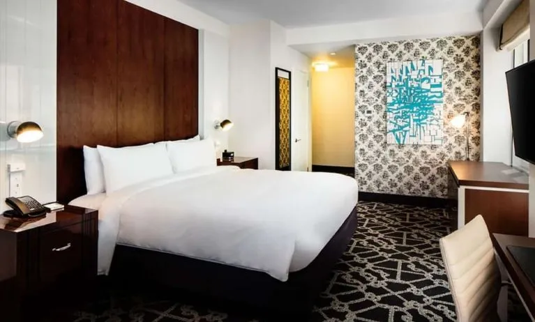 King bed at Hilton Brooklyn New York.