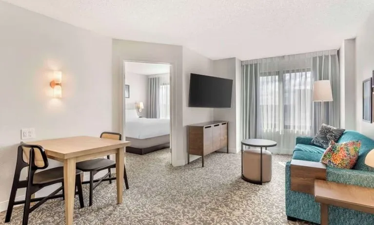 Day use suite with lounge area and workspace at Sonesta ES Suites San Antonio Downtown Alamo Plaza.