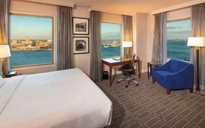 Working station by the window in a day use room at Hilton Philadelphia At Penn's Landing.