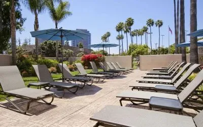 Beautiful sun deck perfect as workspace at Embassy Suites By Hilton San Diego-La Jolla.