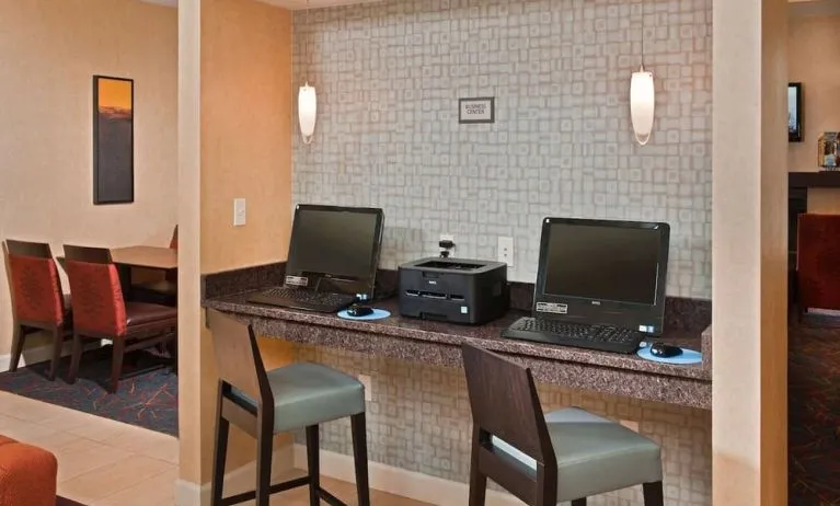 Business center with computers and printer at Sonesta ES Suites Annapolis.
