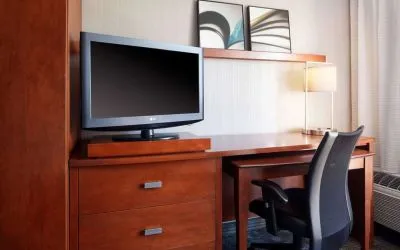 Day use room's workspace with ergonomic chair at Sonesta Select Raleigh Durham Airport Morrisville.