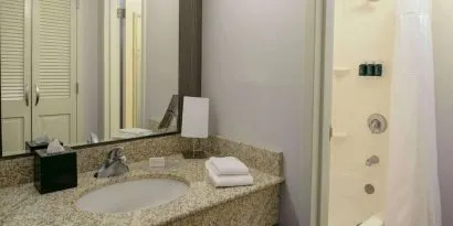 Private guest bathroom at Sonesta Select Kansas City South Overland Park.