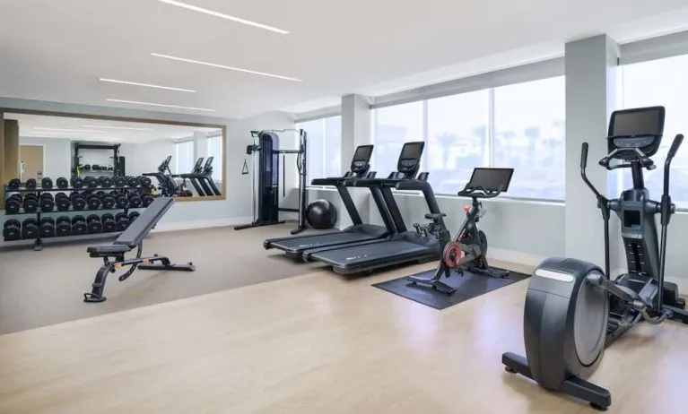 Fitness center with natural light at DoubleTree Beach Resort By Hilton Tampa Bay - North Redington.