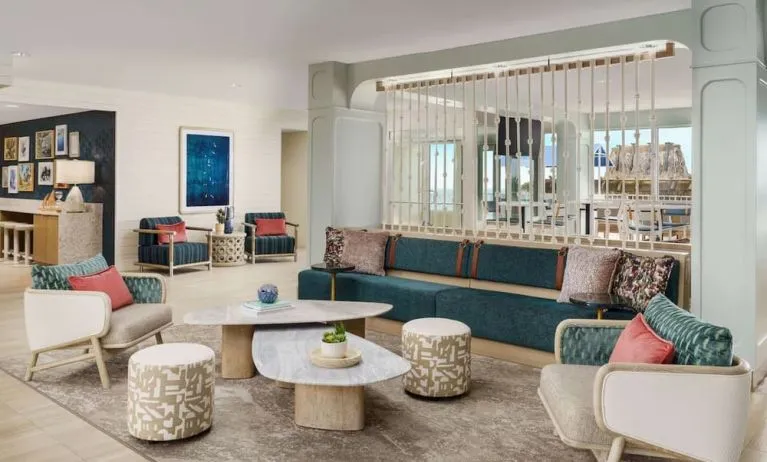 Lobby and coworking lounge at DoubleTree Beach Resort By Hilton Tampa Bay - North Redington.