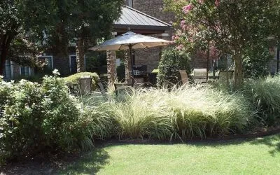 Patio with lounge seating at Sonesta ES Suites Dallas Las Colinas.