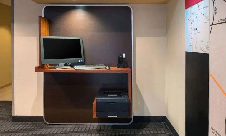 Business center with computer and printer at Sonesta Simply Suites Seattle Renton.