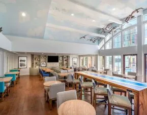 Dining area perfect for coworking at Hampton Inn & Suites Amelia Island-Historic Harbor Front.