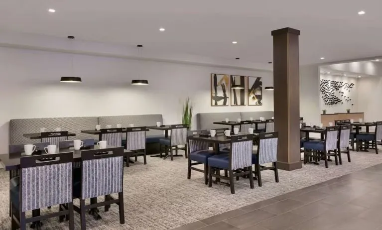 Breakfast area perfect for coworking at DoubleTree By Hilton Canton Downtown.
