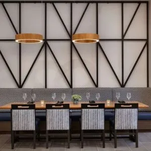 Dining area perfect for coworking at DoubleTree By Hilton Canton Downtown.