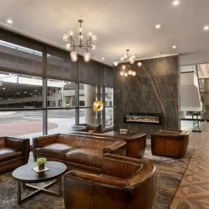 Lobby and coworking lounge at DoubleTree By Hilton Canton Downtown.