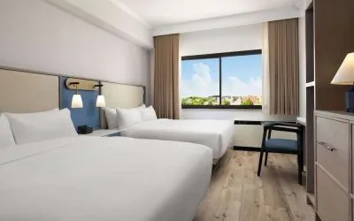Day use twin room with work desk at Sonesta White Plains Downtown.
