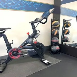 Peloton bike available in the fitness center of Hampton Inn Bloomington.