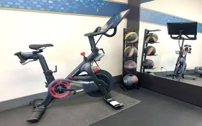 Peloton bike available in the fitness center of Hampton Inn Bloomington.