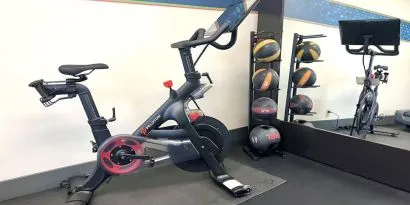 Peloton bike available in the fitness center of Hampton Inn Bloomington.