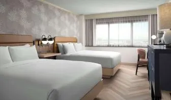 Day use twin room with work desk and natural light at Sonesta Los Angeles Airport LAX.