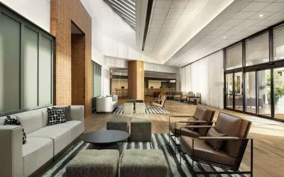 Lobby lounge and workspace, perfect for coworking at Sonesta Los Angeles Airport LAX.