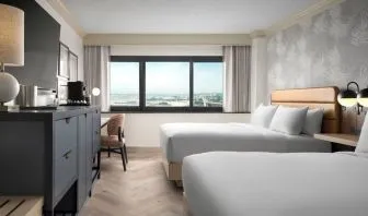 Bright and spacious day use twin room with work desk and private bathroom at Sonesta Los Angeles Airport LAX.