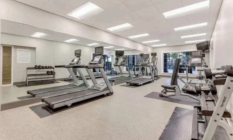 Fully equipped fitness center at Sonesta Anaheim Resort Area. 