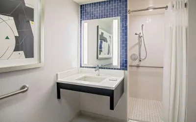 Private guest bathroom with shower at Royal Sonesta Boston.