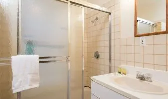 Private guest bathroom with shower at The Farrington Inn.