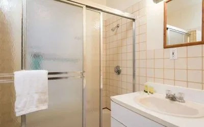 Private guest bathroom with shower at The Farrington Inn.