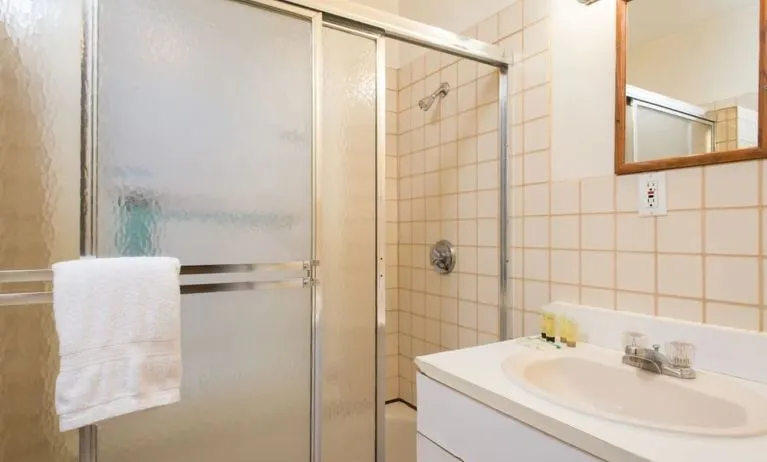 Private guest bathroom with shower at The Farrington Inn.