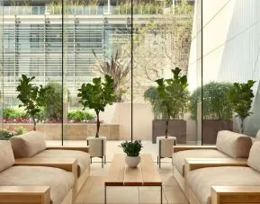Lobby and coworking lounge at Hilton San Francisco Financial District.