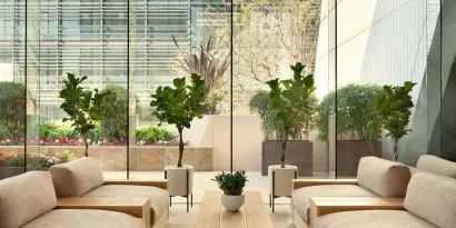 Lobby and coworking lounge at Hilton San Francisco Financial District.