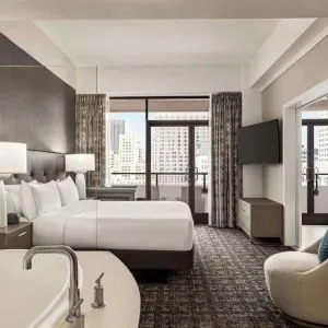 Day use room with tub and balcony at Hilton San Francisco Financial District.