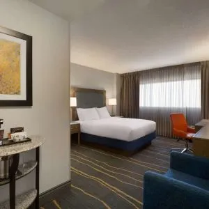 Day use room with work desk, lounger and coffee machine at DoubleTree By Hilton Albuquerque.