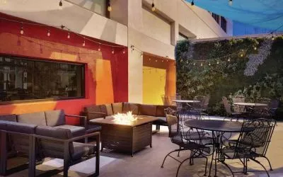 Courtyard with fire pit at DoubleTree By Hilton Albuquerque.