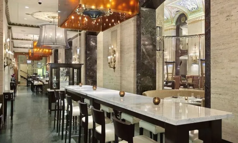 Breakfast area perfect for coworking at Palmer House A Hilton Hotel.