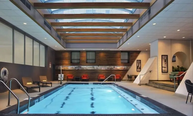 Bright-lit indoor pool at Palmer House A Hilton Hotel.