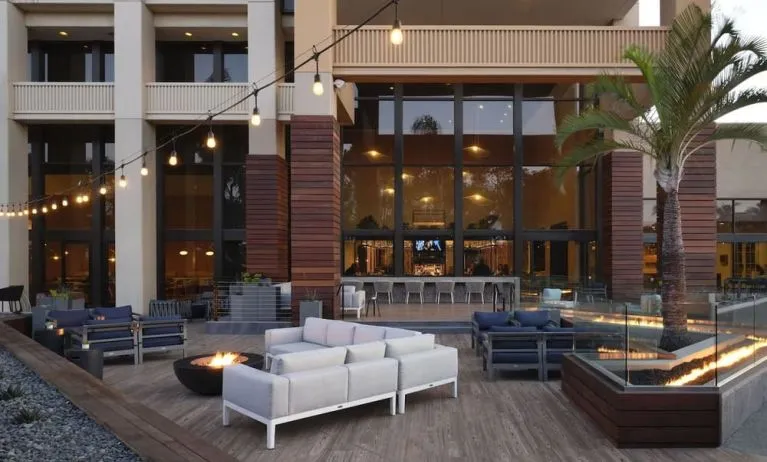 Outdoor furniture perfect for coworking at Hotel Fera Anaheim, A DoubleTree By Hilton.