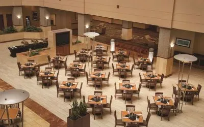 Dining area perfect for coworking at Embassy Suites By Hilton Nashville South Cool Springs.