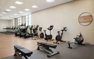 Fully-equipped fitness center at Hilton Charlotte Airport.
