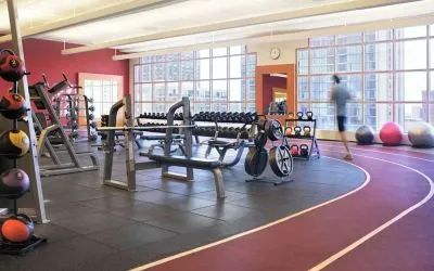 Fully-equipped fitness center at Hilton Chicago.