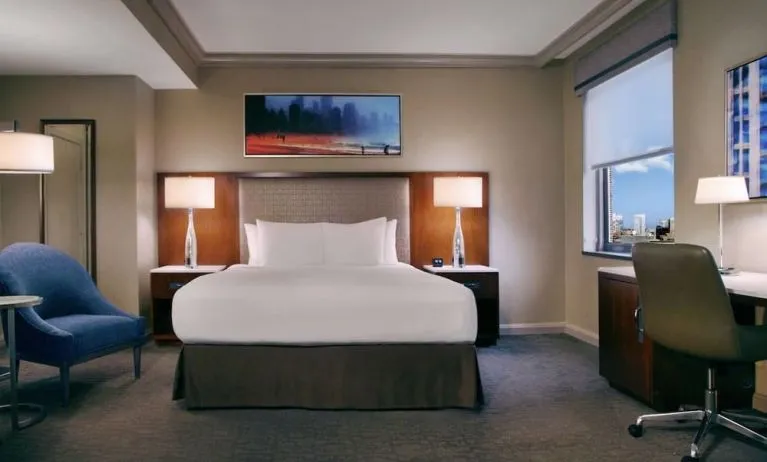 Day use room with work desk at Hilton Chicago.
