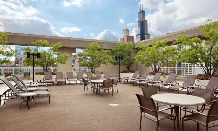 Sun beds perfect for coworking at Hilton Chicago.