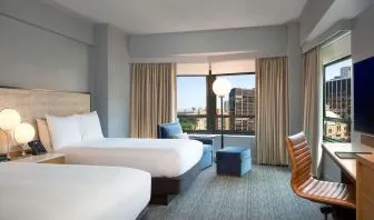 Day use twin room with work desk at New York Hilton Midtown.