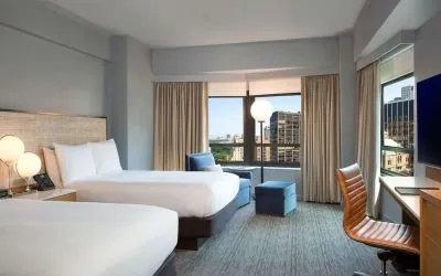 Day use twin room with work desk at New York Hilton Midtown.