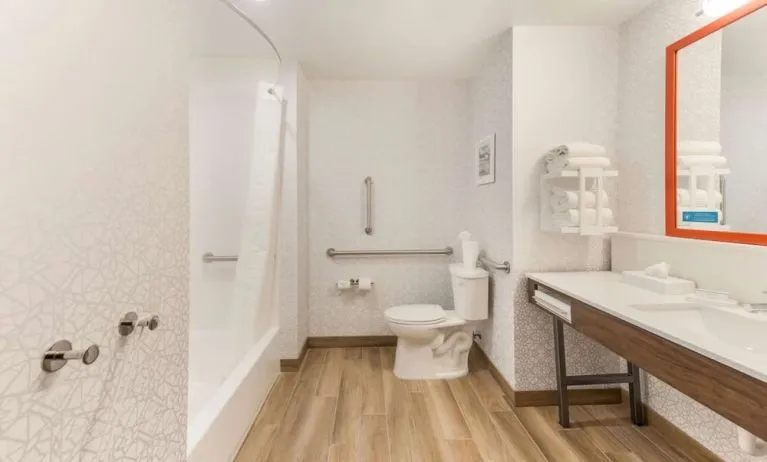 Private guest bathroom at Hampton Inn & Suites Benton Harbor.