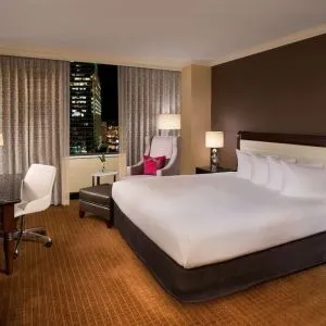 King bed at Hilton Minneapolis.