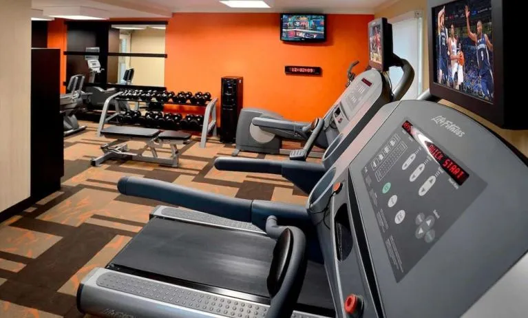 Fully equipped fitness center at Sonesta Select Boston Danvers.