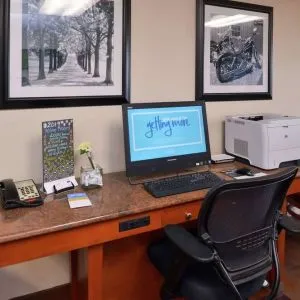 Business center with computer, printer and ergonomic chair at Hampton Inn Columbus-East.