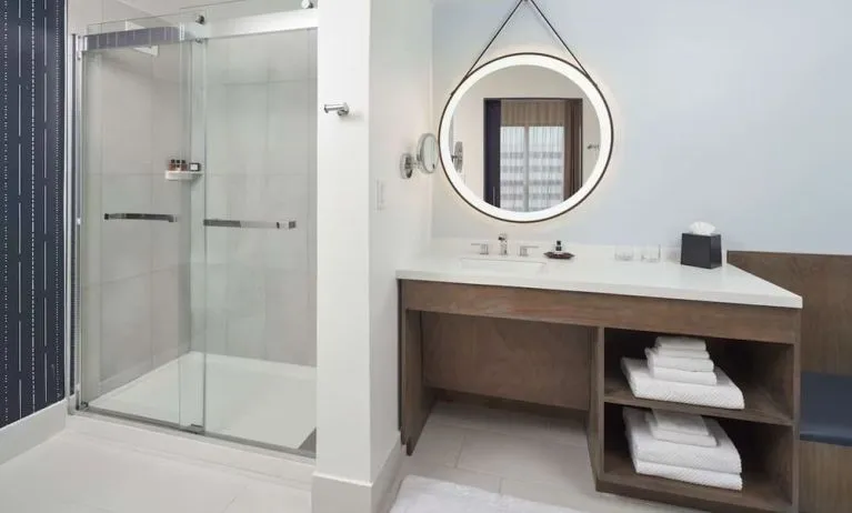 Guest bathroom with shower at The Chifley Houston, Tapestry Collection By Hilton.