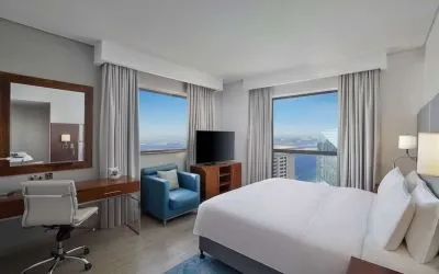 Day use room with king bed at Hilton Dubai The Walk.